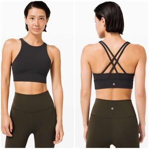Lululemon Womens High Neck Long Line Strappy Back Workout Energy Bra Size 4‎